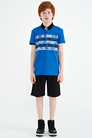Saks Baskı Detaylı Standart Kalıp Polo Yaka  Erkek Çocuk T-Shirt - 11101 | 10-11 Yaş