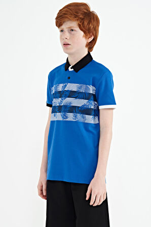 Saks Baskı Detaylı Standart Kalıp Polo Yaka  Erkek Çocuk T-Shirt - 11101 | 10-11 Yaş