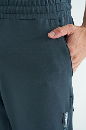 Orman Yeşili Yan Nakış Detaylı Standart Kalıp Erkek Jogger Eşofman Alt - 84960 | XXL