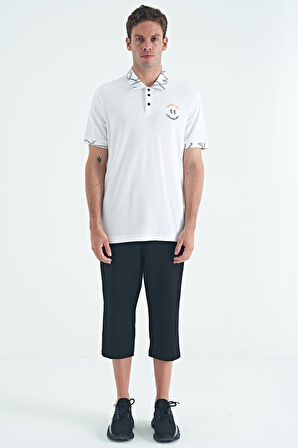 Beyaz Yazı Nakışlı Baskı Detaylı Standart Kalıp Polo Yaka Erkek T-Shirt - 88239