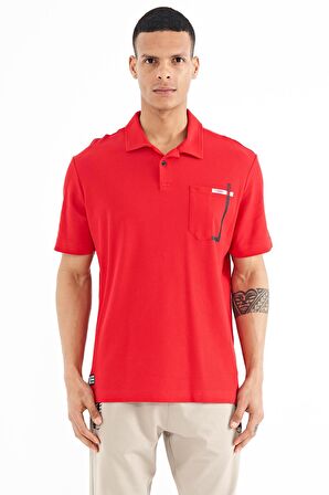 Kırmızı Cep Detaylı Baskılı Standart Kalıp Polo Yaka Erkek T-Shirt - 88241 | S