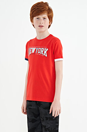 Fiesta Yazı Baskılı Standart Kalıp O Yaka Erkek  Çocuk T-Shirt - 11105 | 14-15 Yaş