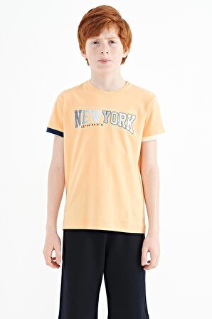 Kavun Içi Yazı Baskılı Standart Kalıp O Yaka Erkek  Çocuk T-Shirt - 11105