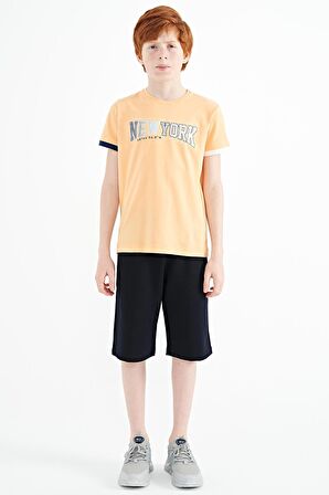 Kavun Içi Yazı Baskılı Standart Kalıp O Yaka Erkek  Çocuk T-Shirt - 11105