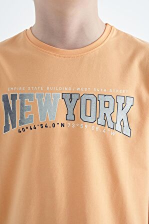 Kavun Içi Yazı Baskılı Standart Kalıp O Yaka Erkek  Çocuk T-Shirt - 11105