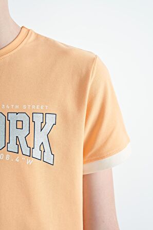 Kavun Içi Yazı Baskılı Standart Kalıp O Yaka Erkek  Çocuk T-Shirt - 11105