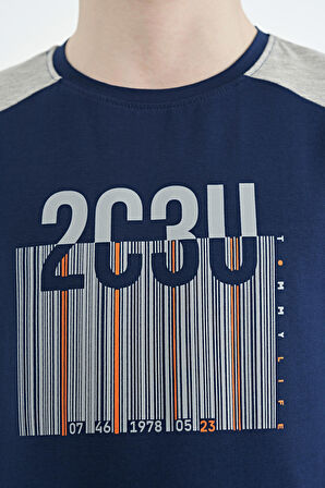 İndigo Baskı Detaylı O Yaka Standart Kalıp Erkek Çocuk T-Shirt - 11157