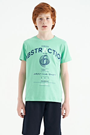 Su Yeşili Yazı Baskı Detaylı O Yaka Standart Kalıp Erkek Çocuk T-Shirt - 11103 | 4-5 Yaş
