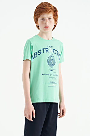 Su Yeşili Yazı Baskı Detaylı O Yaka Standart Kalıp Erkek Çocuk T-Shirt - 11103 | 4-5 Yaş