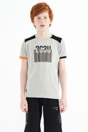 Gri Melanj Baskı Detaylı O Yaka Standart Kalıp Erkek Çocuk T-Shirt - 11157