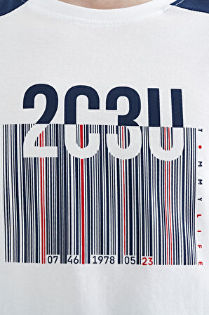 Beyaz Baskı Detaylı O Yaka Standart Kalıp Erkek Çocuk T-Shirt - 11157 | 12-13 Yaş