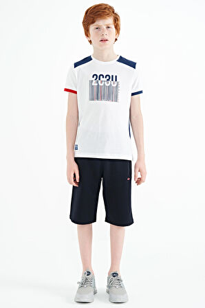 Beyaz Baskı Detaylı O Yaka Standart Kalıp Erkek Çocuk T-Shirt - 11157 | 12-13 Yaş