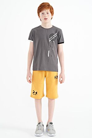Koyu Gri Baskı Detaylı O Yaka Standart Kalıp Erkek Çocuk T-Shirt - 11131 | 14-15 Yaş