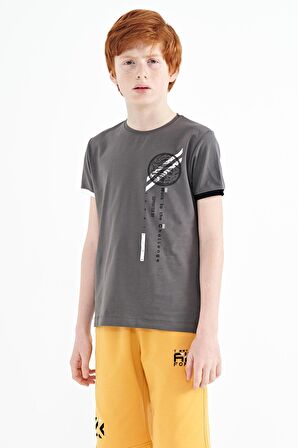 Koyu Gri Baskı Detaylı O Yaka Standart Kalıp Erkek Çocuk T-Shirt - 11131 | 14-15 Yaş