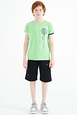 Neon Yeşil Baskı Detaylı O Yaka Standart Kalıp Erkek Çocuk T-Shirt - 11131 | 14-15 Yaş