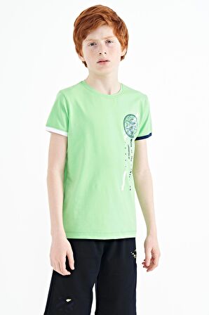 Neon Yeşil Baskı Detaylı O Yaka Standart Kalıp Erkek Çocuk T-Shirt - 11131 | 14-15 Yaş