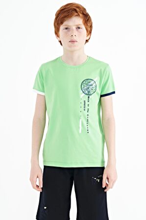 Neon Yeşil Baskı Detaylı O Yaka Standart Kalıp Erkek Çocuk T-Shirt - 11131 | 12-13 Yaş