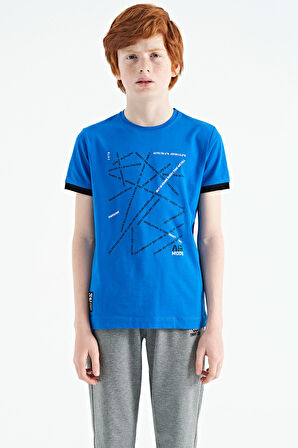 Saks Minimal Yazı Baskılı Standart Kalıp O Yaka Erkek Çocuk T-Shirt - 11132 | 10-11 Yaş