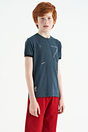 Orman Yeşili Minimal Yazı Baskılı Standart Kalıp O Yaka Erkek Çocuk T-Shirt - 11132 | 13-14 Yaş