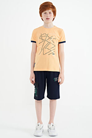 Kavun Içi Minimal Yazı Baskılı Standart Kalıp O Yaka Erkek Çocuk T-Shirt - 11132