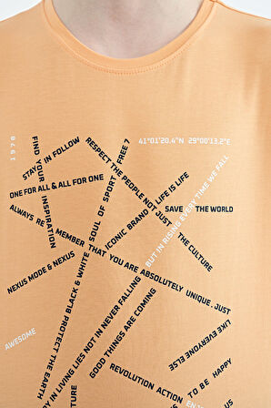 Kavun Içi Minimal Yazı Baskılı Standart Kalıp O Yaka Erkek Çocuk T-Shirt - 11132