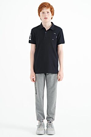 Lacivert Kol Gögüs Nakış Detaylı Standart Kalıp Polo Yaka Erkek Çocuk T-Shirt - 11086 | 11-12 Yaş