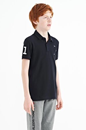 Lacivert Kol Gögüs Nakış Detaylı Standart Kalıp Polo Yaka Erkek Çocuk T-Shirt - 11086 | 11-12 Yaş