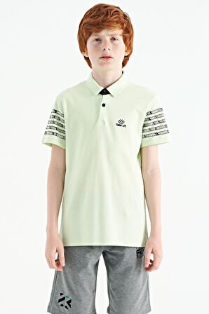 Su Yeşili Ön Yazı Nakışlı O Yaka Standart Kalıp Erkek  Çocuk T-Shirt - 11118 | 10-11 Yaş