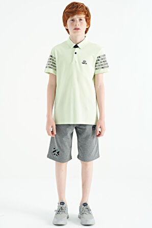 Su Yeşili Ön Yazı Nakışlı O Yaka Standart Kalıp Erkek  Çocuk T-Shirt - 11118 | 10-11 Yaş