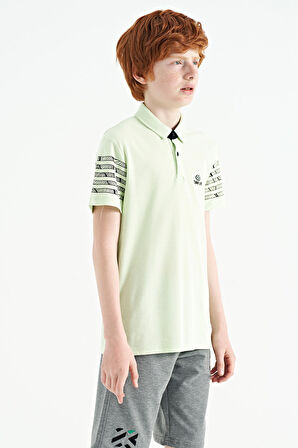 Su Yeşili Ön Yazı Nakışlı O Yaka Standart Kalıp Erkek  Çocuk T-Shirt - 11118 | 10-11 Yaş