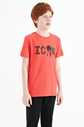 Coral Ön Yazı Nakışlı O Yaka Standart Kalıp Erkek  Çocuk T-Shirt - 11118 | 12-13 Yaş