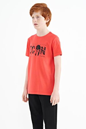 Coral Ön Yazı Nakışlı O Yaka Standart Kalıp Erkek  Çocuk T-Shirt - 11118 | 12-13 Yaş