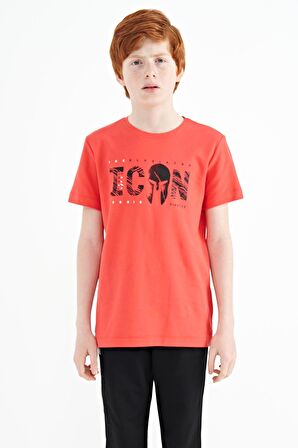 Coral Ön Yazı Nakışlı O Yaka Standart Kalıp Erkek  Çocuk T-Shirt - 11118 | 11-12 Yaş