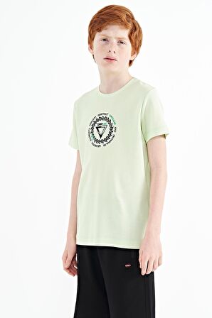 Açık Yeşil Nakış İşleme Detaylı O Yaka Standart Kalıp Erkek Çocuk T-Shirt - 11115