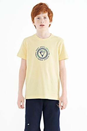 Sarı Nakış İşleme Detaylı O Yaka Standart Kalıp Erkek Çocuk T-Shirt - 11115 | 14-15 Yaş