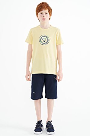 Sarı Nakış İşleme Detaylı O Yaka Standart Kalıp Erkek Çocuk T-Shirt - 11115 | 14-15 Yaş