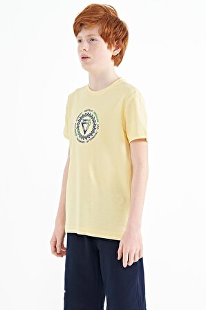 Sarı Nakış İşleme Detaylı O Yaka Standart Kalıp Erkek Çocuk T-Shirt - 11115 | 14-15 Yaş
