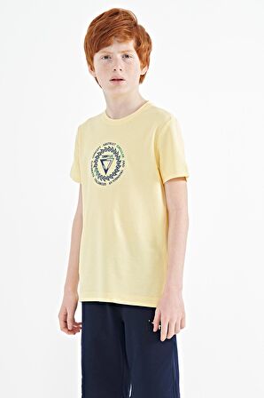 Sarı Nakış İşleme Detaylı O Yaka Standart Kalıp Erkek Çocuk T-Shirt - 11115 | 14-15 Yaş