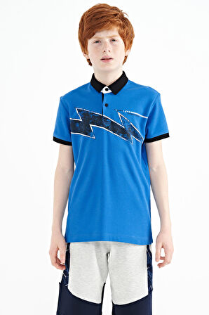 Saks Baskı Detaylı Standart Kalıp Polo Yaka Erkek Çocuk T-Shirt - 11154 | 8-9 Yaş