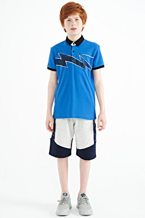 Saks Baskı Detaylı Standart Kalıp Polo Yaka Erkek Çocuk T-Shirt - 11154 | 8-9 Yaş