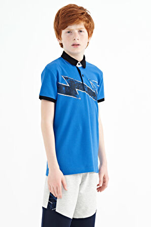 Saks Baskı Detaylı Standart Kalıp Polo Yaka Erkek Çocuk T-Shirt - 11154 | 8-9 Yaş