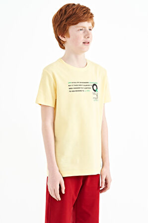 Sarı Baskı Detaylı O Yaka Standart Kalıp Erkek Çocuk T-Shirt - 11145 | 5-6 Yaş