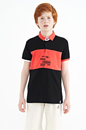 Siyah Renk Geçişli Nakış Detaylı Standart Kalıp Polo Yaka Erkek Çocuk T-Shirt - 11110 | 12-13 Yaş