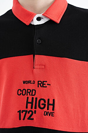 Siyah Renk Geçişli Nakış Detaylı Standart Kalıp Polo Yaka Erkek Çocuk T-Shirt - 11110 | 12-13 Yaş