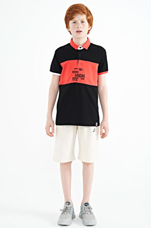 Siyah Renk Geçişli Nakış Detaylı Standart Kalıp Polo Yaka Erkek Çocuk T-Shirt - 11110 | 12-13 Yaş