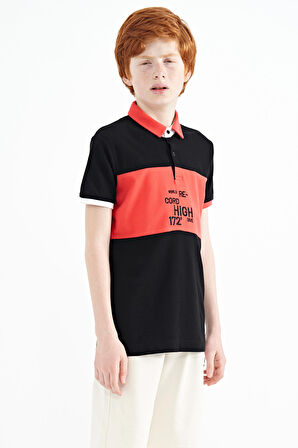 Siyah Renk Geçişli Nakış Detaylı Standart Kalıp Polo Yaka Erkek Çocuk T-Shirt - 11110 | 12-13 Yaş