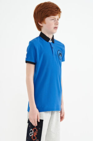 Saks Kol Ucu Renkli Logo Nakışlı Standart Kalıp Polo Yaka Erkek Çocuk T-Shirt - 11138 | 3-4 Yaş