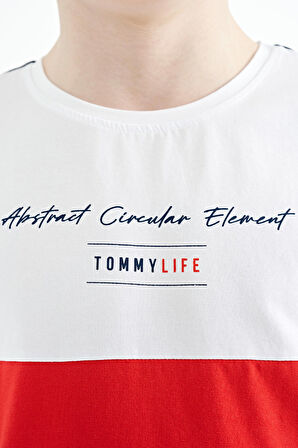 Lacivert Renk Bloklu O Yaka Baskı Detaylı Standart Kalıp Erkek Çocuk T-Shirt - 11135 | 12-13 Yaş