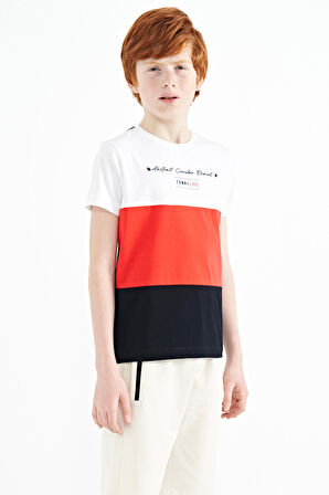 Lacivert Renk Bloklu O Yaka Baskı Detaylı Standart Kalıp Erkek Çocuk T-Shirt - 11135 | 12-13 Yaş