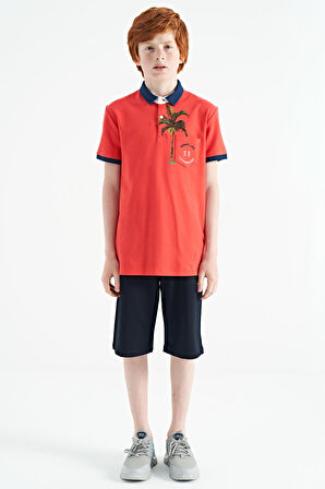 Coral Baskılı Cep Detaylı Standart Kalıp Polo Yaka Erkek Çocuk T-Shirt - 11144 | 13-14 Yaş
